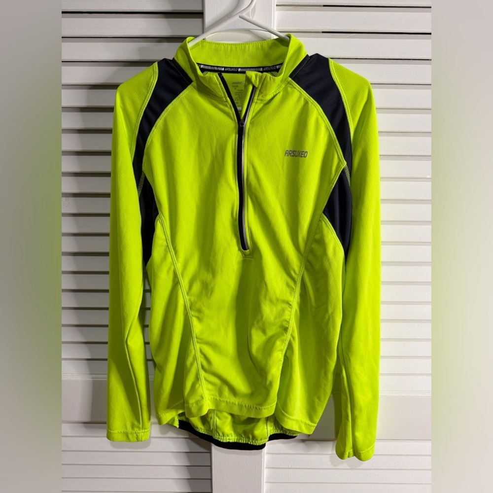 ARSUXEO Neon Cycling Jersey Long Sleeve Bike Shirt Hi Vis Men M